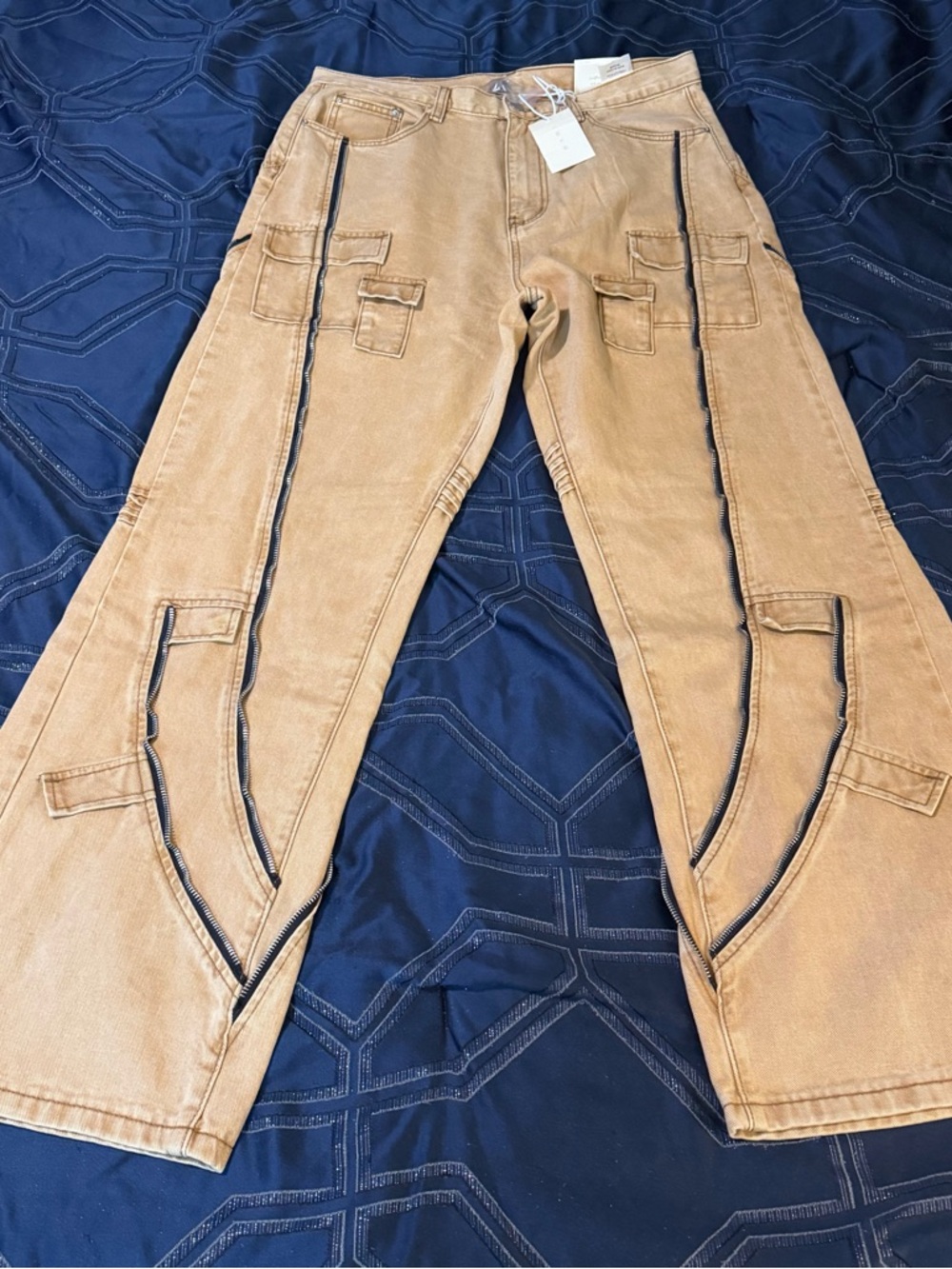 MNML Ultra Baggy Brown Cargo Pants with Black Piping